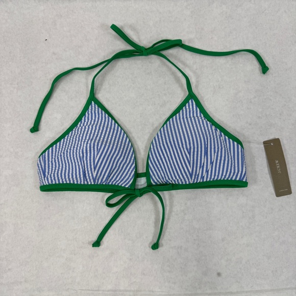 J.CREW Tipped Seersucker Tie-Front Bikini Top - G1335 - Sz S - Picture 3 of 12